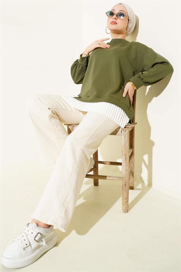 Bottom Pleated Loysha Tunic Khaki