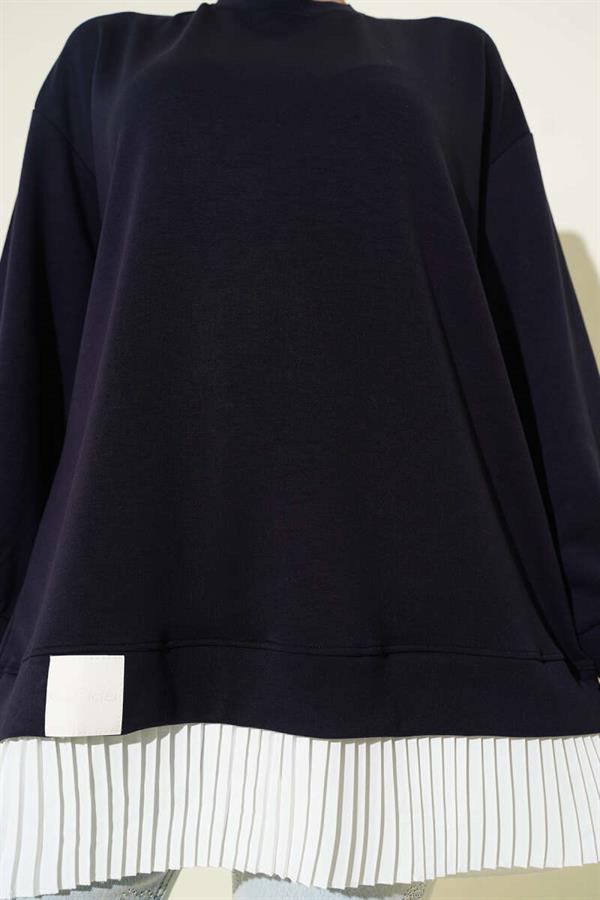 Loysha Tunic with Pleats, Navy Blue