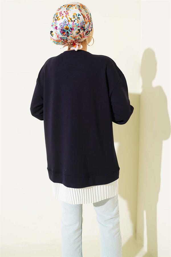 Loysha Tunic with Pleats, Navy Blue