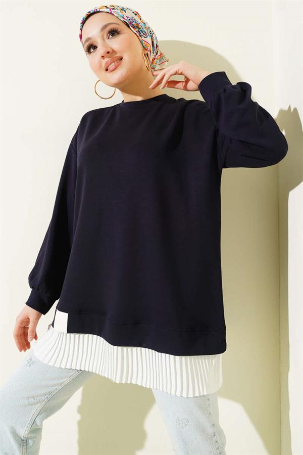 Loysha Tunic with Pleats, Navy Blue