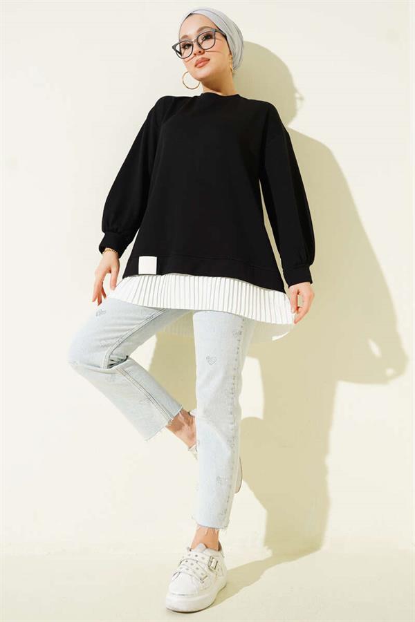 Loysha Tunic with Pleats, Black