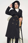 Six Button Belted Trench Coat Black