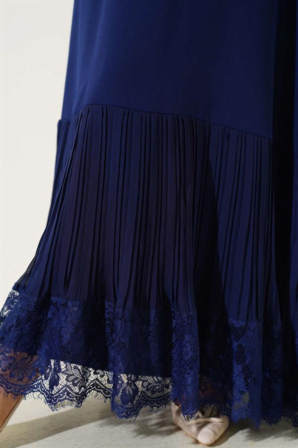 Pleated Lace Dress Navy Blue
