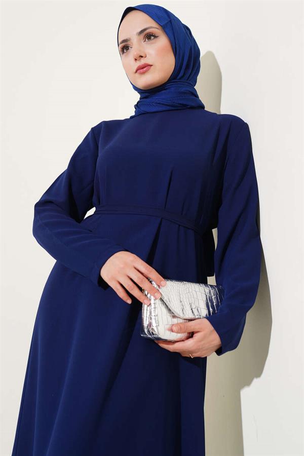 Pleated Lace Dress Navy Blue