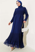 Pleated Lace Dress Navy Blue