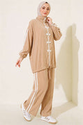 Applique Embellished Zippered 2 Piece Set, Beige