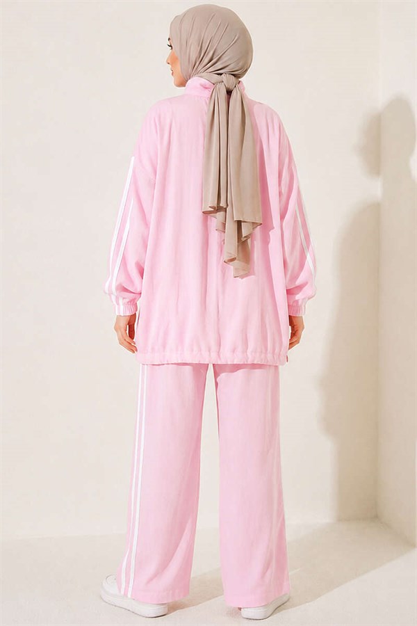 Pink 2 Piece Set with Applique Embellishments and Zipper.