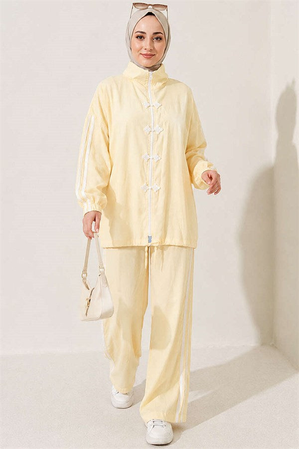 Applique Embellished Zippered 2 Piece Set, Yellow