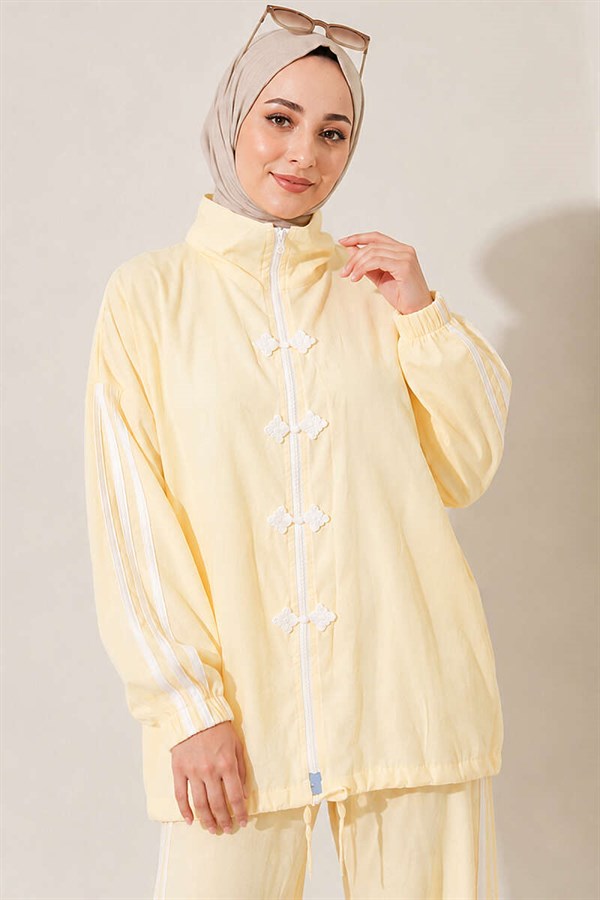 Applique Embellished Zippered 2 Piece Set, Yellow