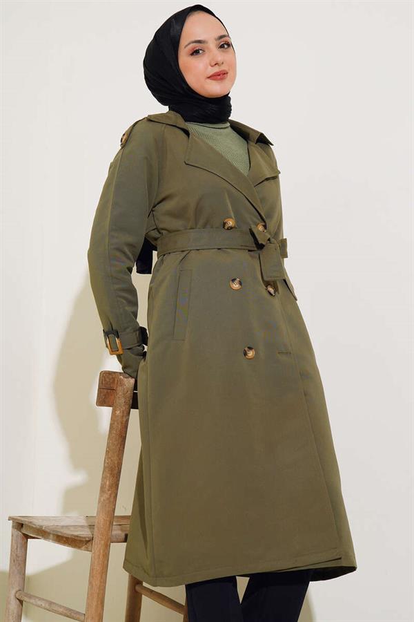 Double-breasted Trench Coat with Epaulettes Khaki