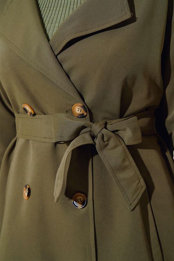 Double-breasted Trench Coat with Epaulettes Khaki