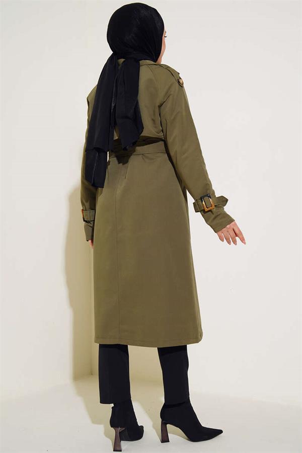 Double-breasted Trench Coat with Epaulettes Khaki