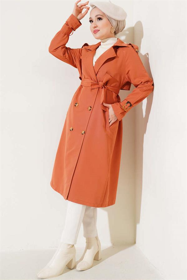 Epaulette Double Breasted Trench Coat Tile