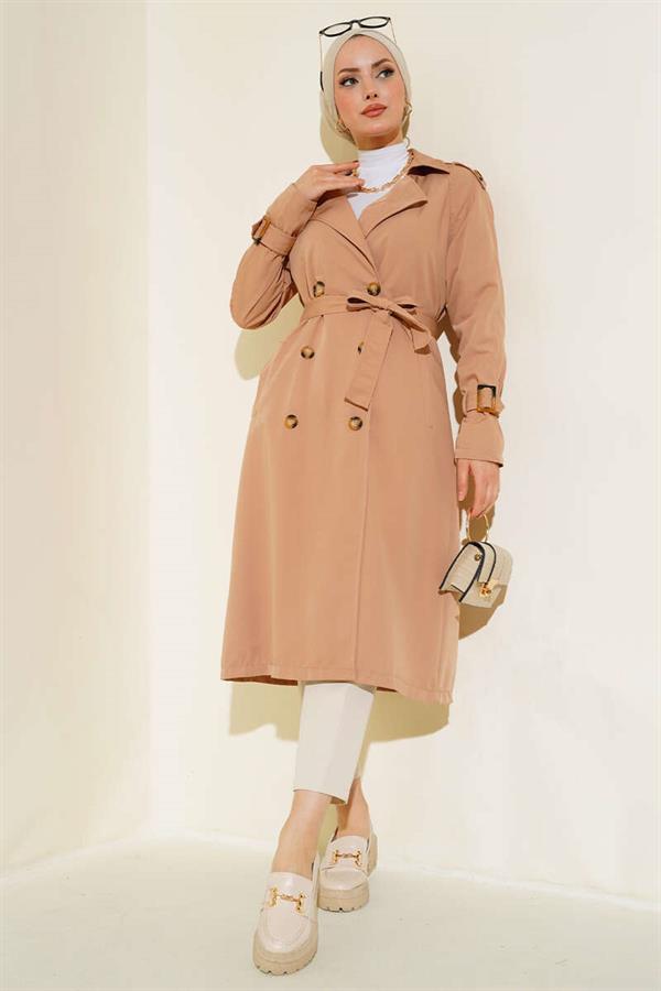 Double-breasted Trench Coat with Epaulettes Latte