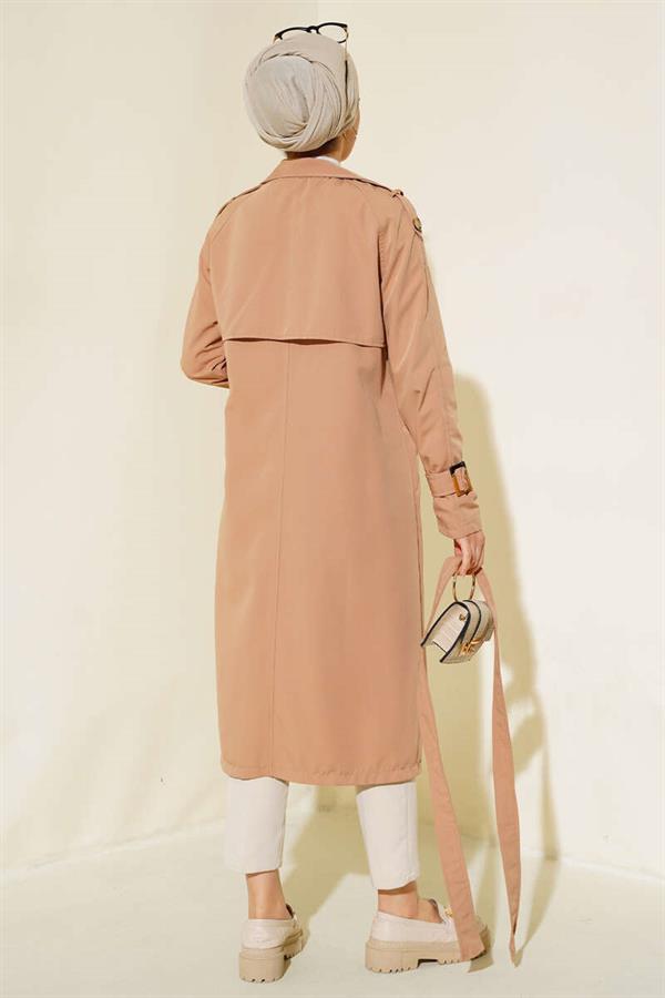 Double-breasted Trench Coat with Epaulettes Latte