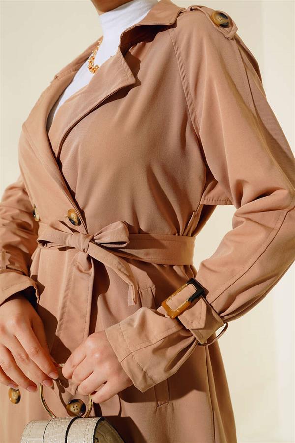 Double-breasted Trench Coat with Epaulettes Latte