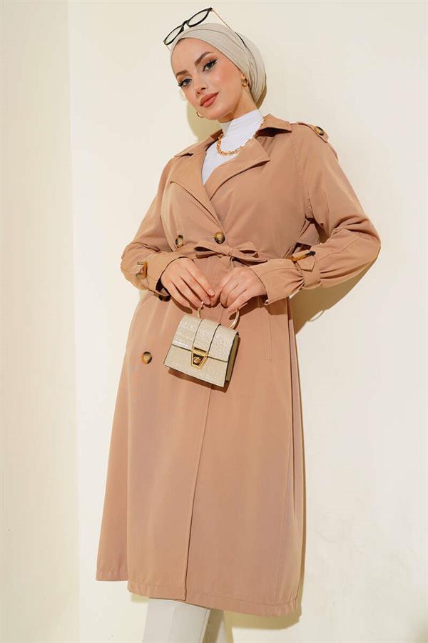 Double-breasted Trench Coat with Epaulettes Latte