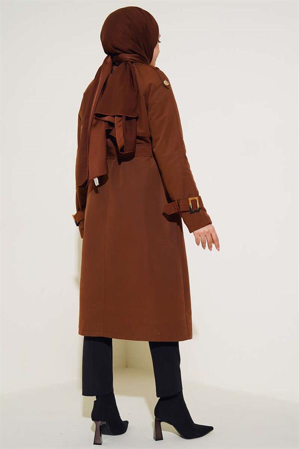 Double-breasted Trench Coat with Epaulettes, Tan