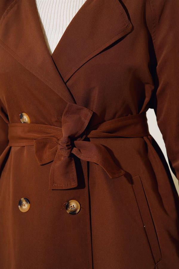 Double-breasted Trench Coat with Epaulettes, Tan