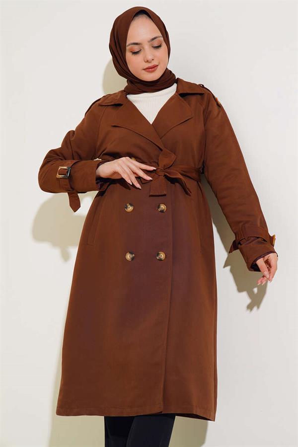 Double-breasted Trench Coat with Epaulettes, Tan