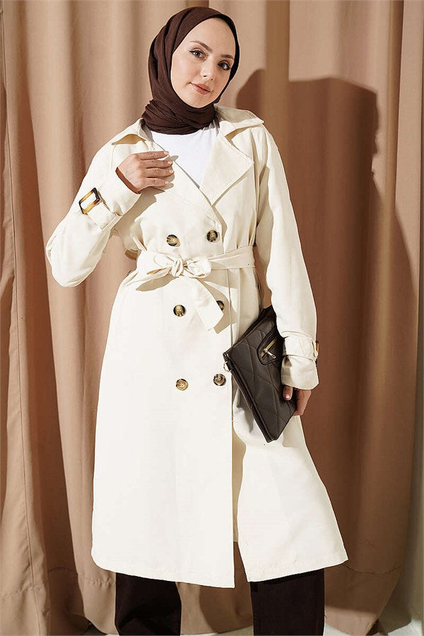 Double-breasted trench coat with epaulets