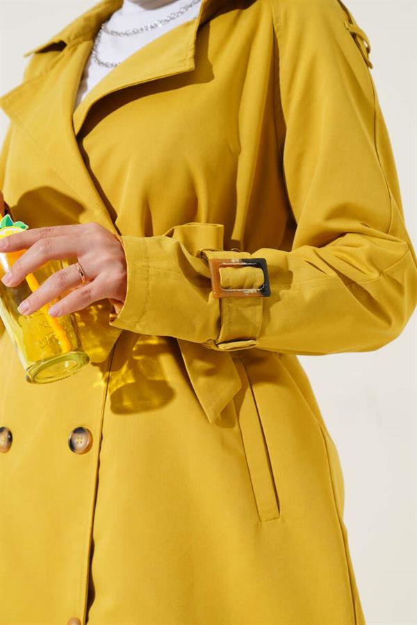 Double-breasted Trench Coat with Epaulettes, Oil Green