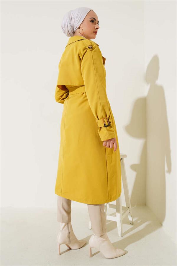 Double-breasted Trench Coat with Epaulettes, Oil Green