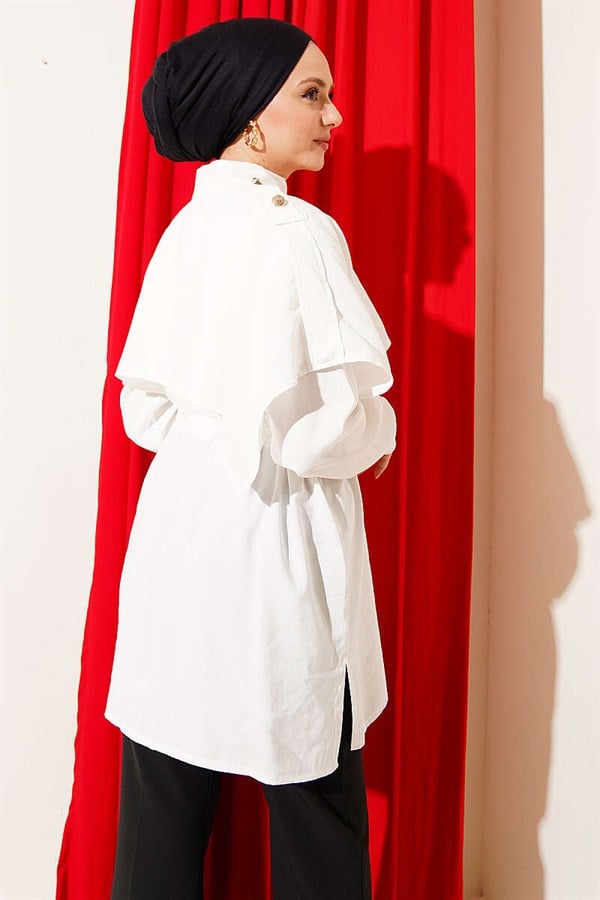 Modal Shirt with Epaulette and Cape, Ecru