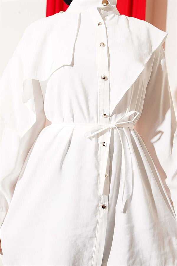 Modal Shirt with Epaulette and Cape, Ecru