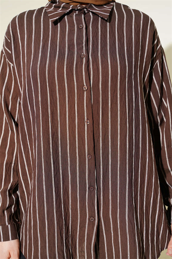 Back Double Pleated Striped Shirt Coffee