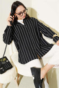Back Double Pleated Striped Shirt Black