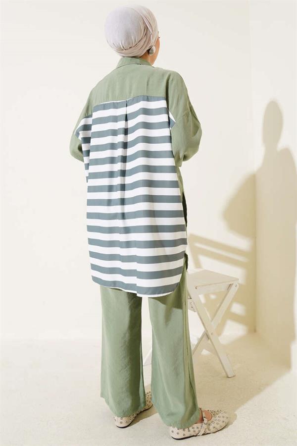 2 Piece Set with Stripe Detail on the Back, Almond Green