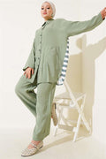 2 Piece Set with Stripe Detail on the Back, Almond Green