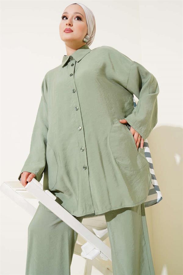 2 Piece Set with Stripe Detail on the Back, Almond Green