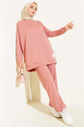 Basic 2 Piece Set with Emblem Detail Dusty Rose