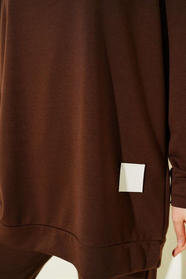 Emblem Detailed Basic Vest 2 Piece Set Coffee