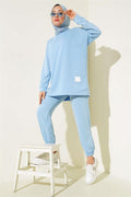 Emblem Detailed 2 Piece Set Baby Blue