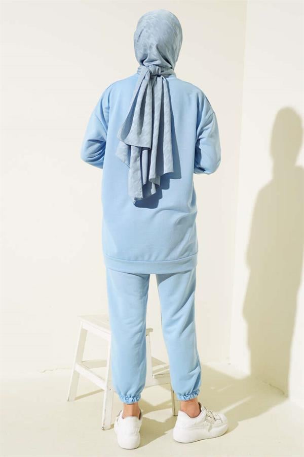Emblem Detailed 2 Piece Set Baby Blue
