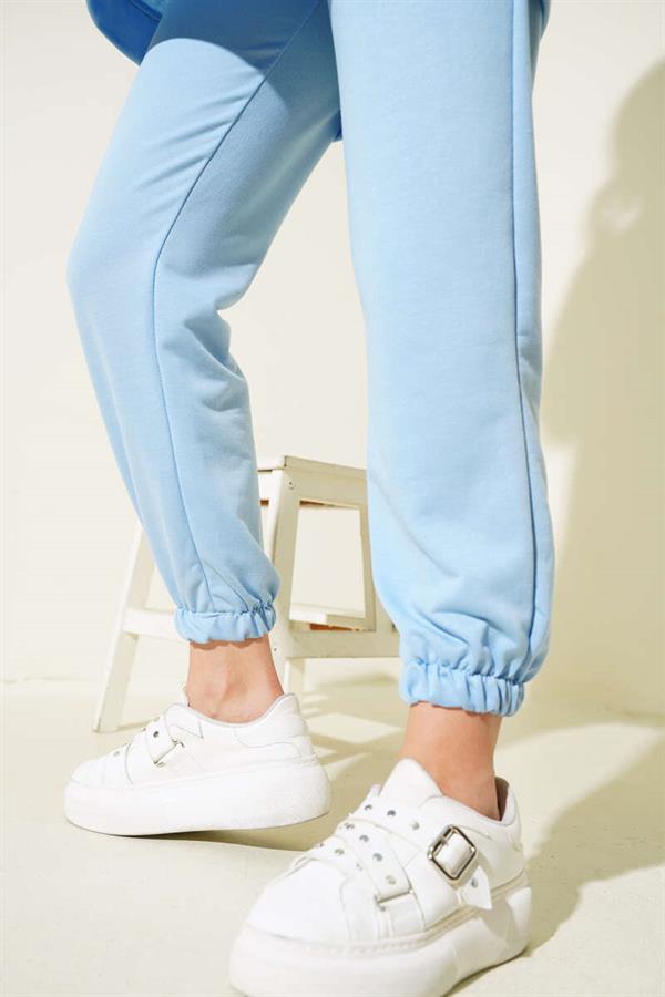 Emblem Detailed 2 Piece Set Baby Blue