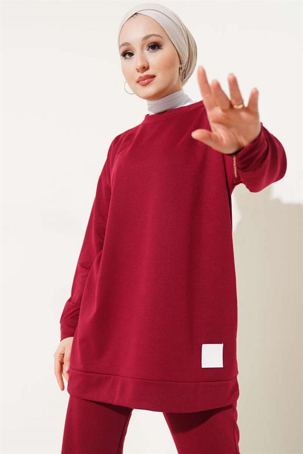 Emblem Detailed 2 Piece Set Claret Red