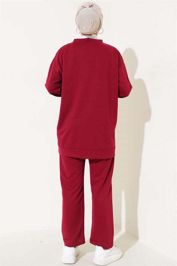 Emblem Detailed 2 Piece Set Claret Red