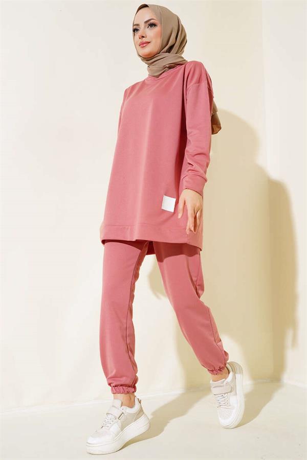 2 Piece Set with Crest Detail Dusty Rose