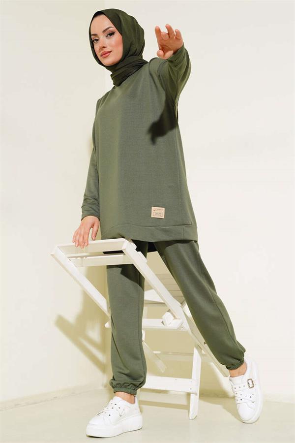 Double-Piece 2 Piece Set Khaki with Crest Detail