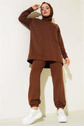 Emblem Detailed 2 Piece Set Brown