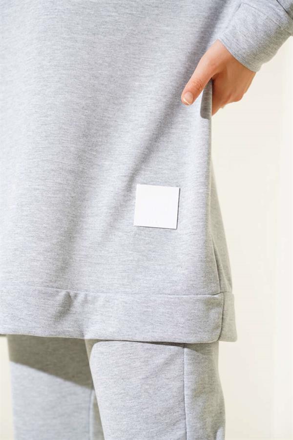 Crest Detailed 2 Piece Set Melange Gray