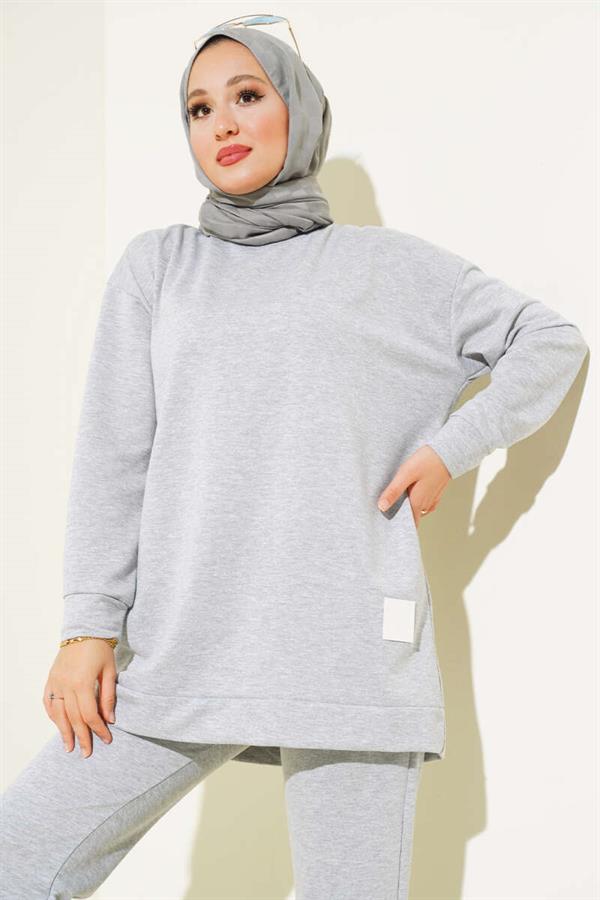 Crest Detailed 2 Piece Set Melange Gray