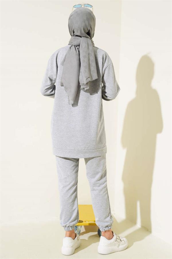 Crest Detailed 2 Piece Set Melange Gray