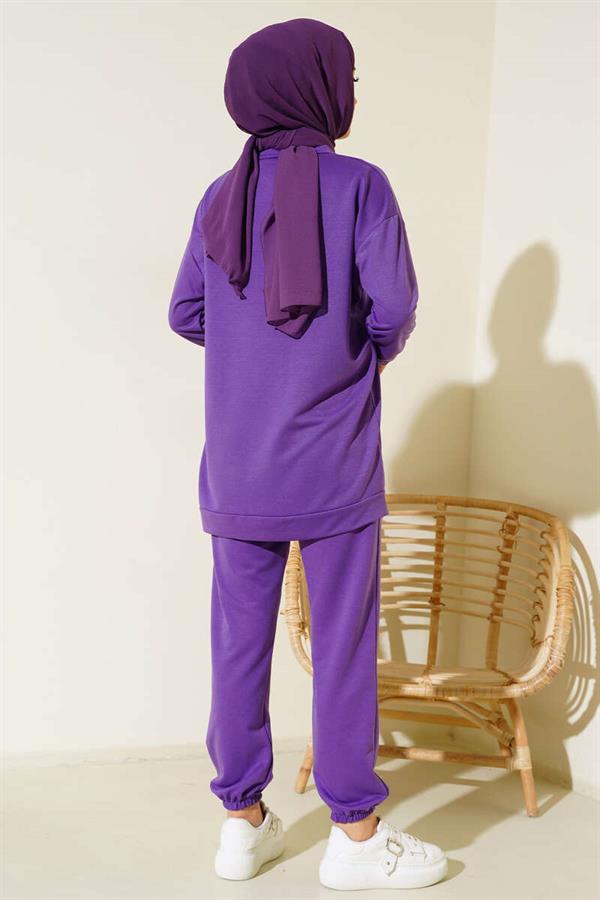 Crest Detailed 2 Piece Set Purple