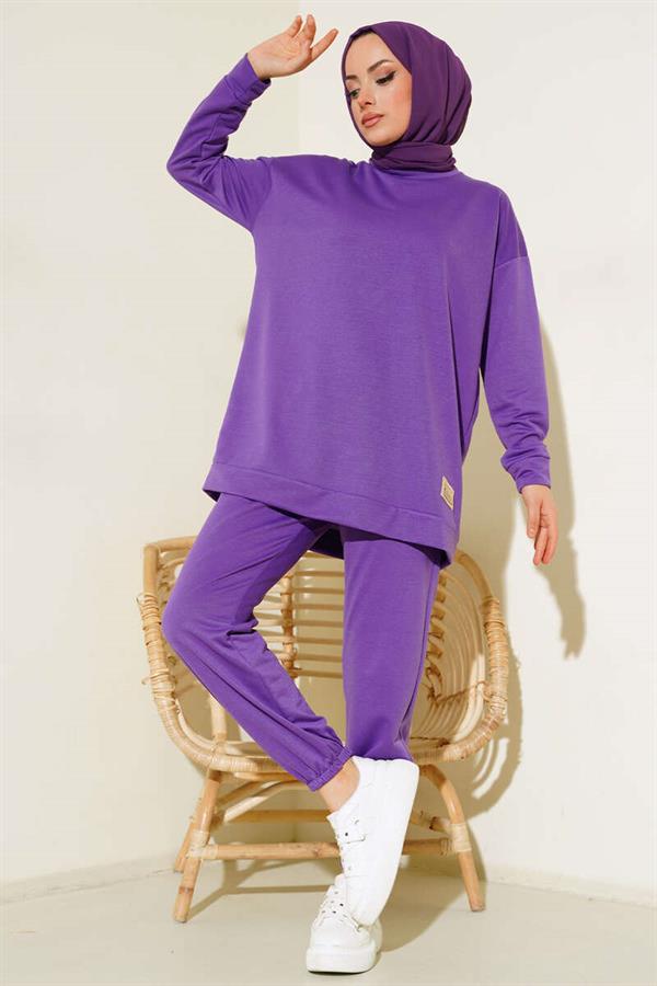 Crest Detailed 2 Piece Set Purple