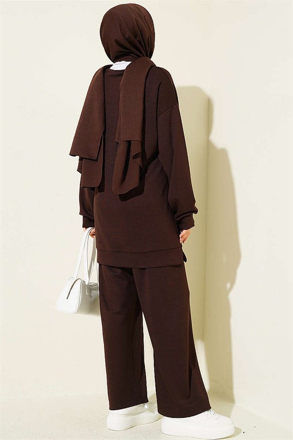 Emblem Detailed Casual Loysha 2 Piece Set in Coffee
